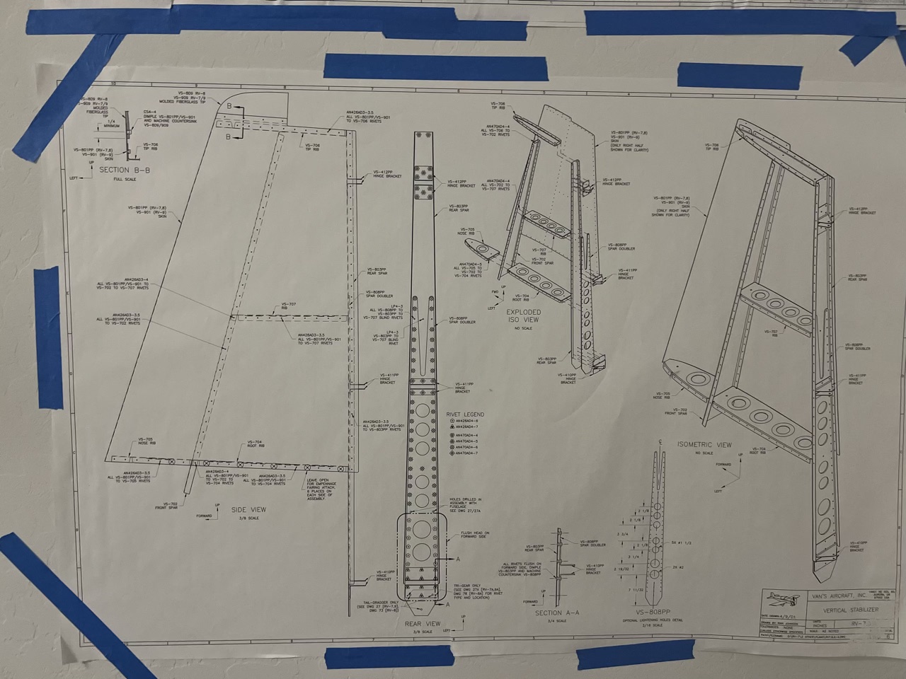 Vertical stabilizer drawing taped to wall